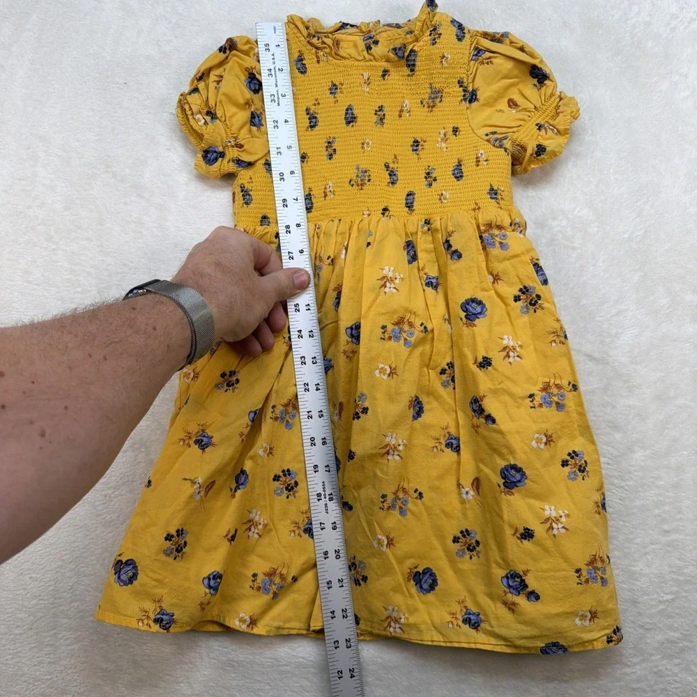 Janie and Jack Girls Smocked Floral Dress 6 Mustard Fall Boho Prairie